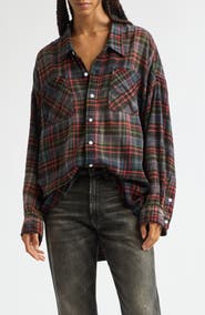 R13 Drop Neck Plaid Cotton Workshirt