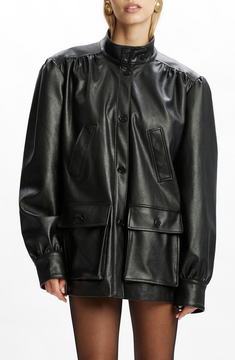 Bardot Clements Boxy Faux Leather Jacket, Main, color, Black