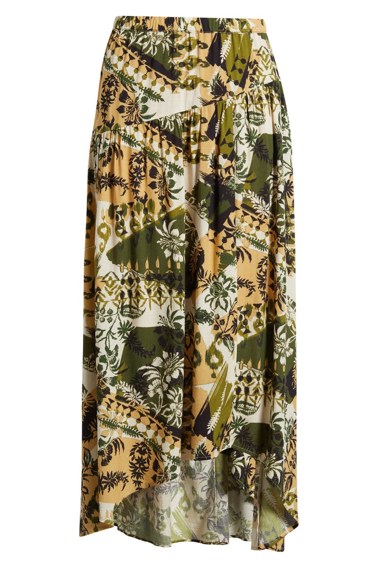 Faux Wrap Midi Skirt, Alternate, color, OLIVE MULTI