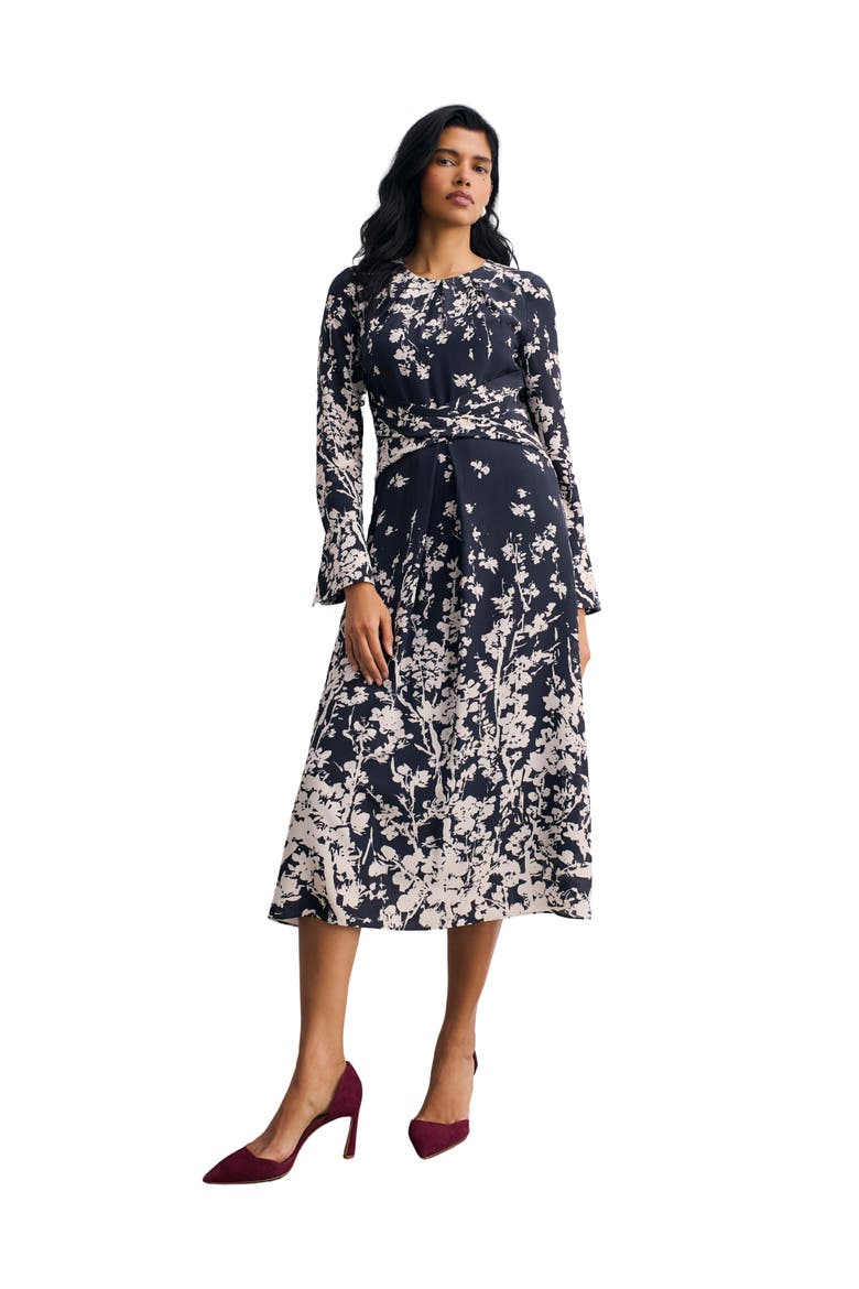 Rosaire Floral Print Dress, Main, color, Navy