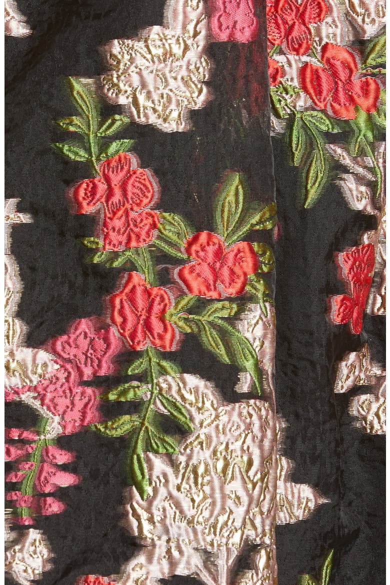 Floral Embroidered Strapless Midi Dress, Alternate, color, BLACK