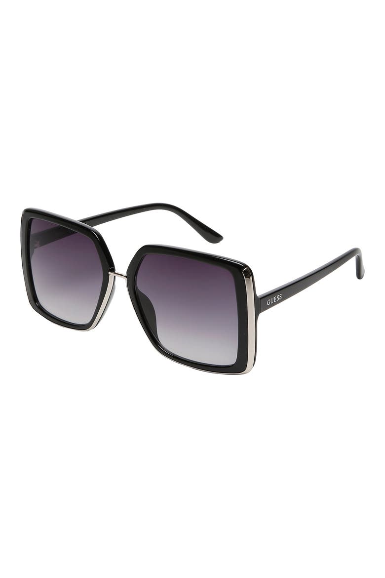 58mm Butterfly Square Gradient Sunglasses, Alternate, color, SHINY BLACK / SMOKE MIRROR