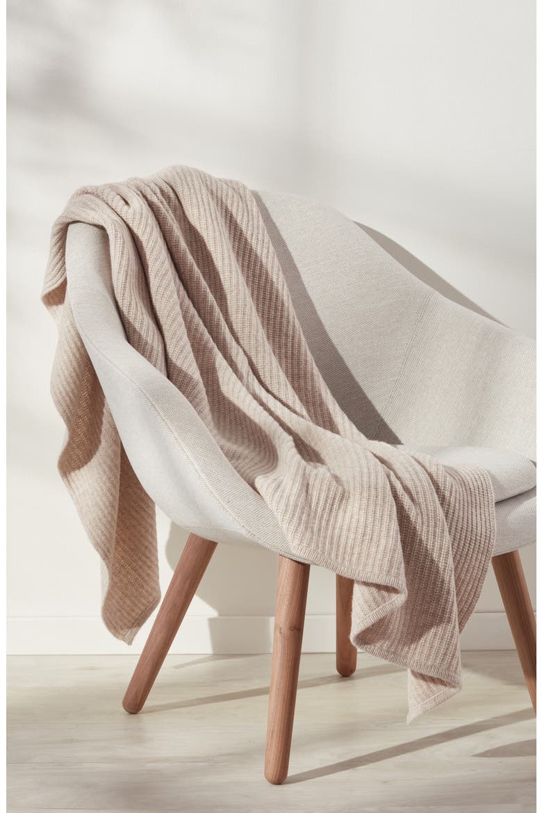 Rib Wool & Cashmere Throw Blanket, Alternate, color, BEIGE BIRCH HEATHER