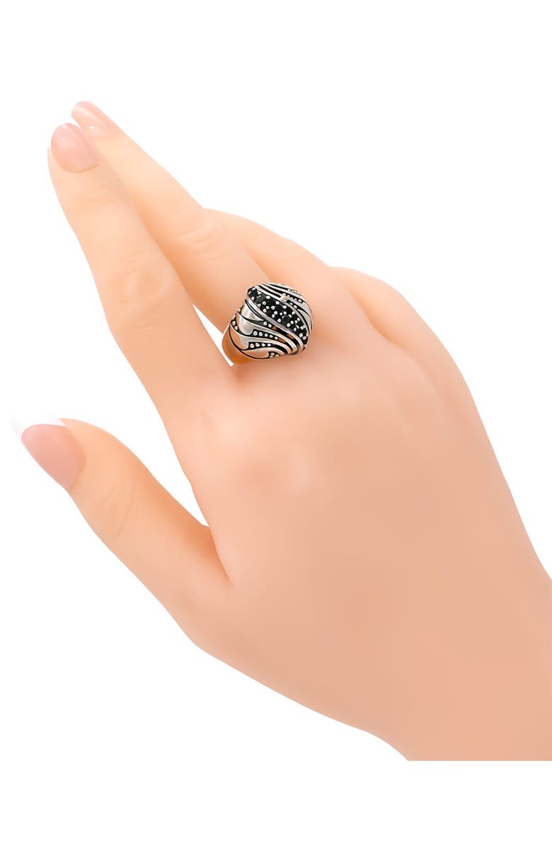 DEVATA Sterling Silver Bali Filigree Black Spinel Dome Ring, Alternate, color, 