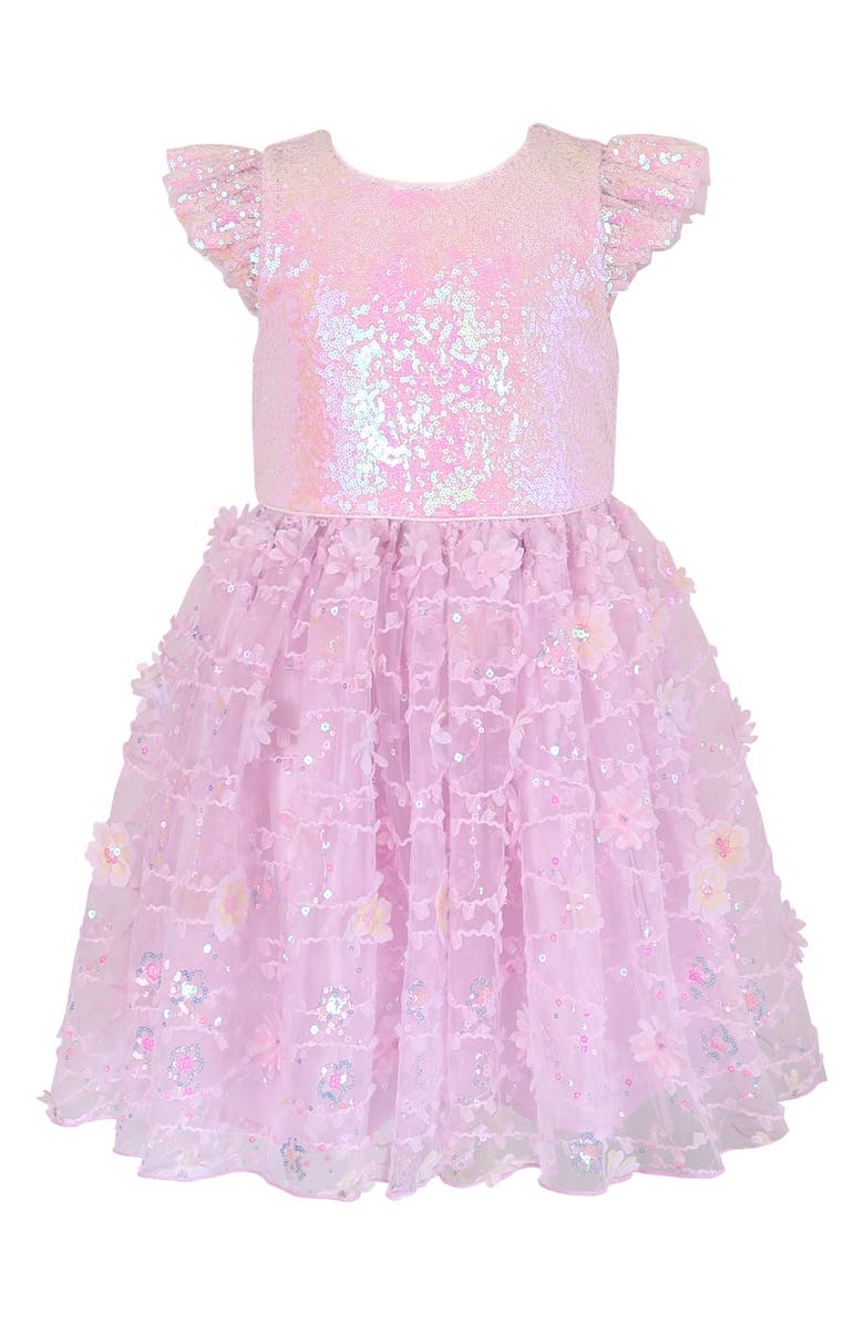 Zunie Kids' Sequin Flutter Sleeve Party Dress, Main, color, Orchid