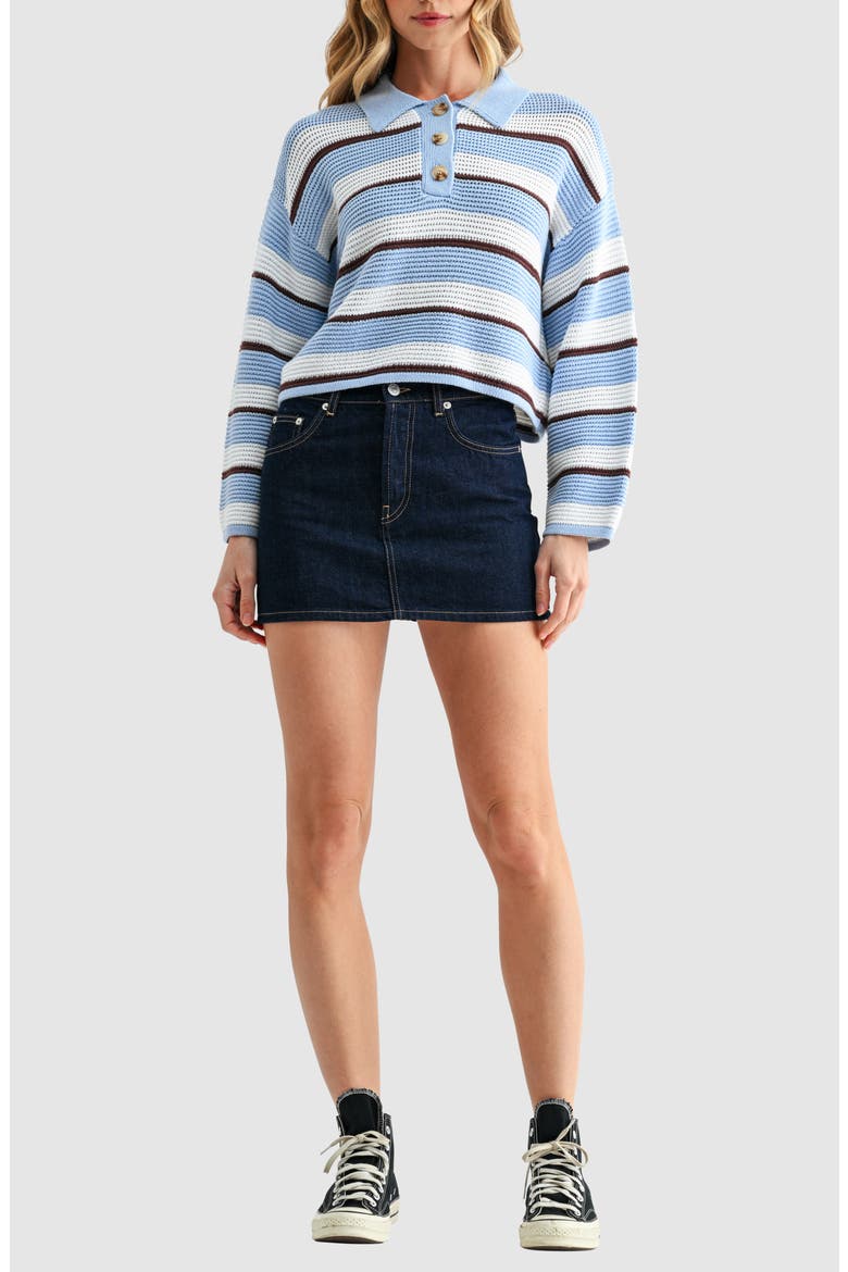 Striped Polo Sweater, Alternate, color, BLUE BROWN
