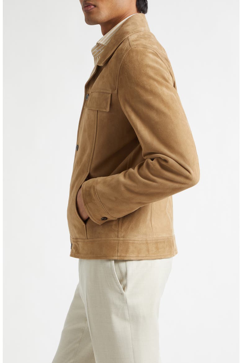 Amelio Aqua Lambskin Suede Jacket, Alternate, color, DARK BEIGE 1