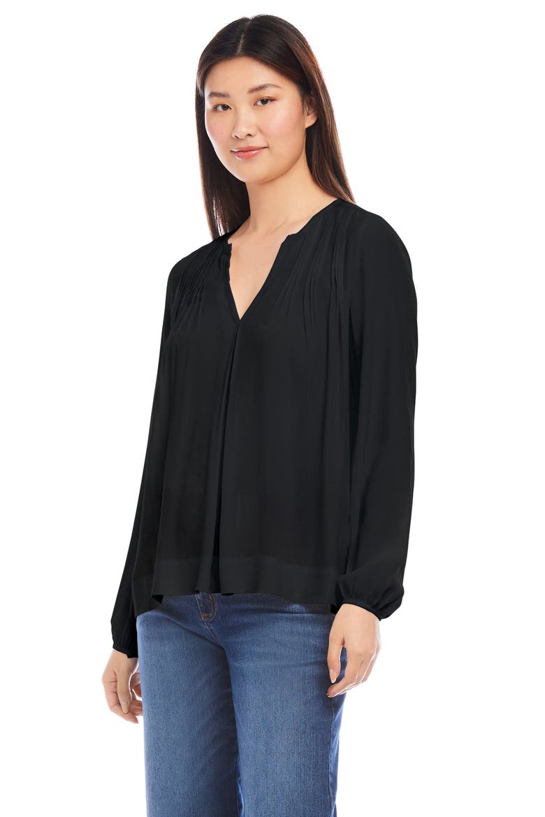 Pintuck Pleated Crepe Top, Alternate, color, BLACK