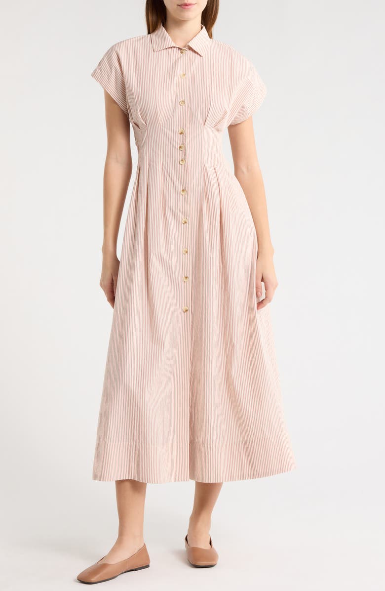 Marine Layer Arden Midi Shirtdress, Main, color, Rust/ White Stripe