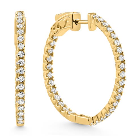 1.75 ct Lab Grown Diamond Hoops Inside Outside 1 1/3" 14K Gold Vault Lock
