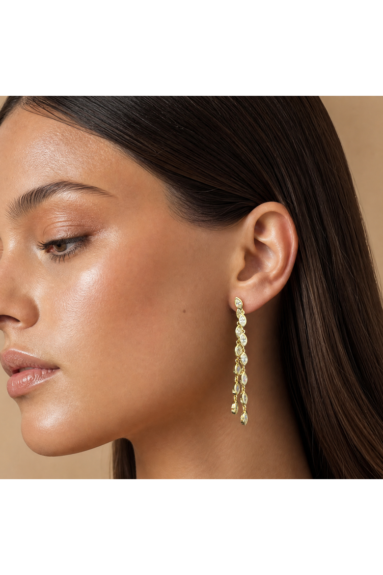 CZ Marquise Double Chain Drop Earring, Alternate, color, Gold