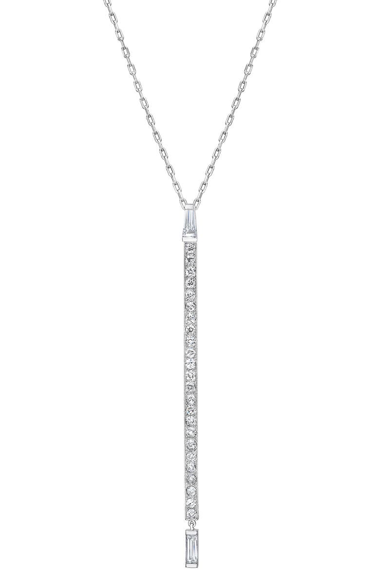 Mindi Mond Baguette Diamond Deco Bar Pendant Necklace, Main, color, Platinum