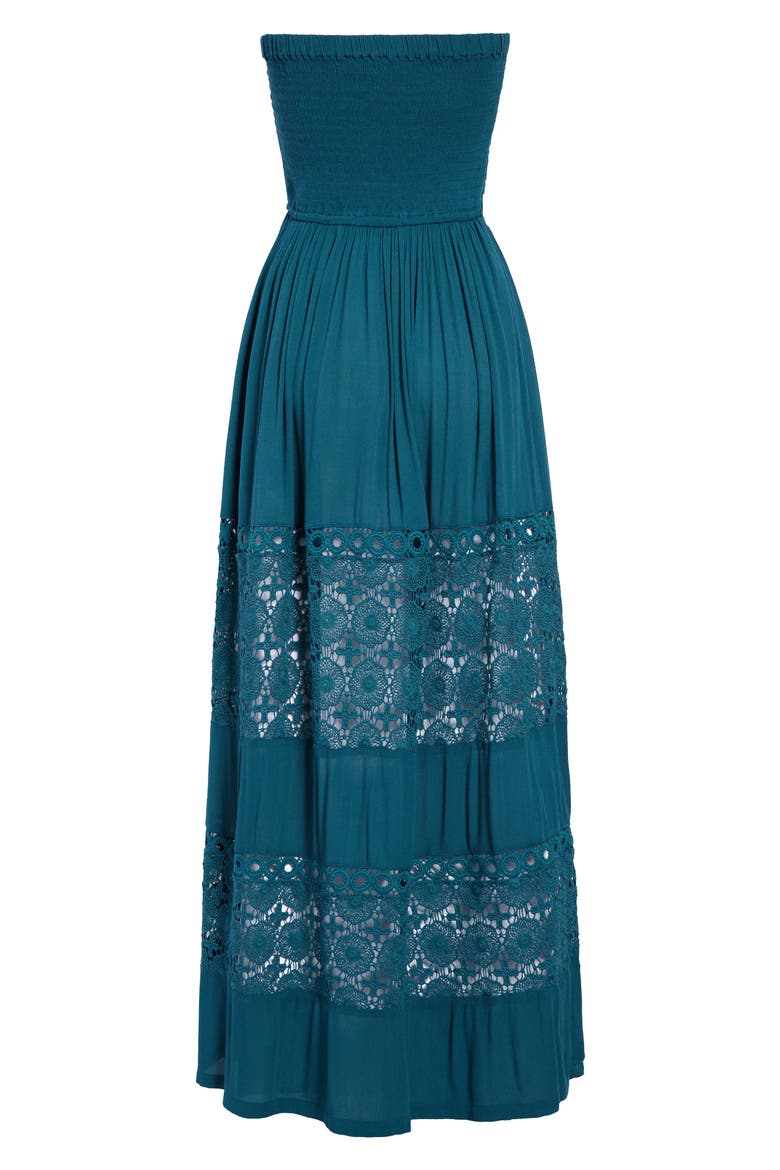 Farrah Smocked Cover-Up Maxi Dress, Alternate, color, TEAL CORAL