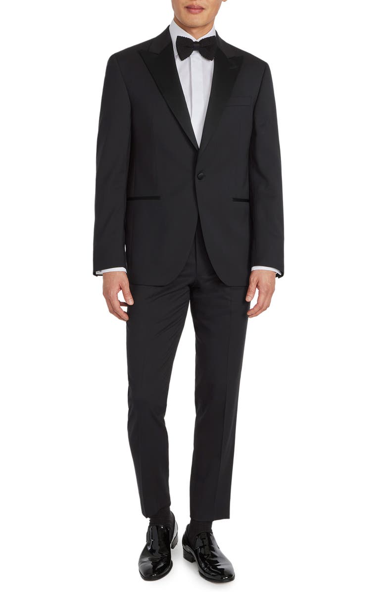 Jack Victor Elwood Contemporary Fit Black Super 130s Wool Tuxedo, Main, color, Black