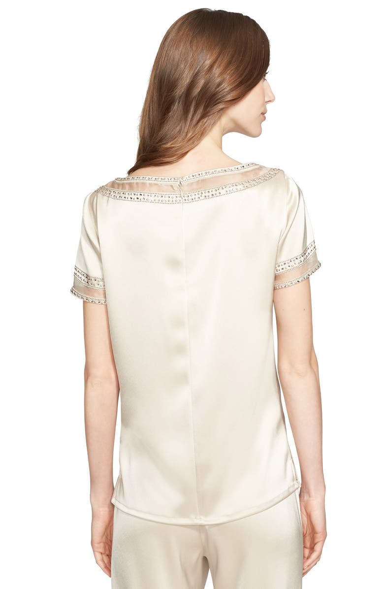 St. John Collection Embellished Liquid Satin Short Sleeve Blouse, Alternate, color, 
