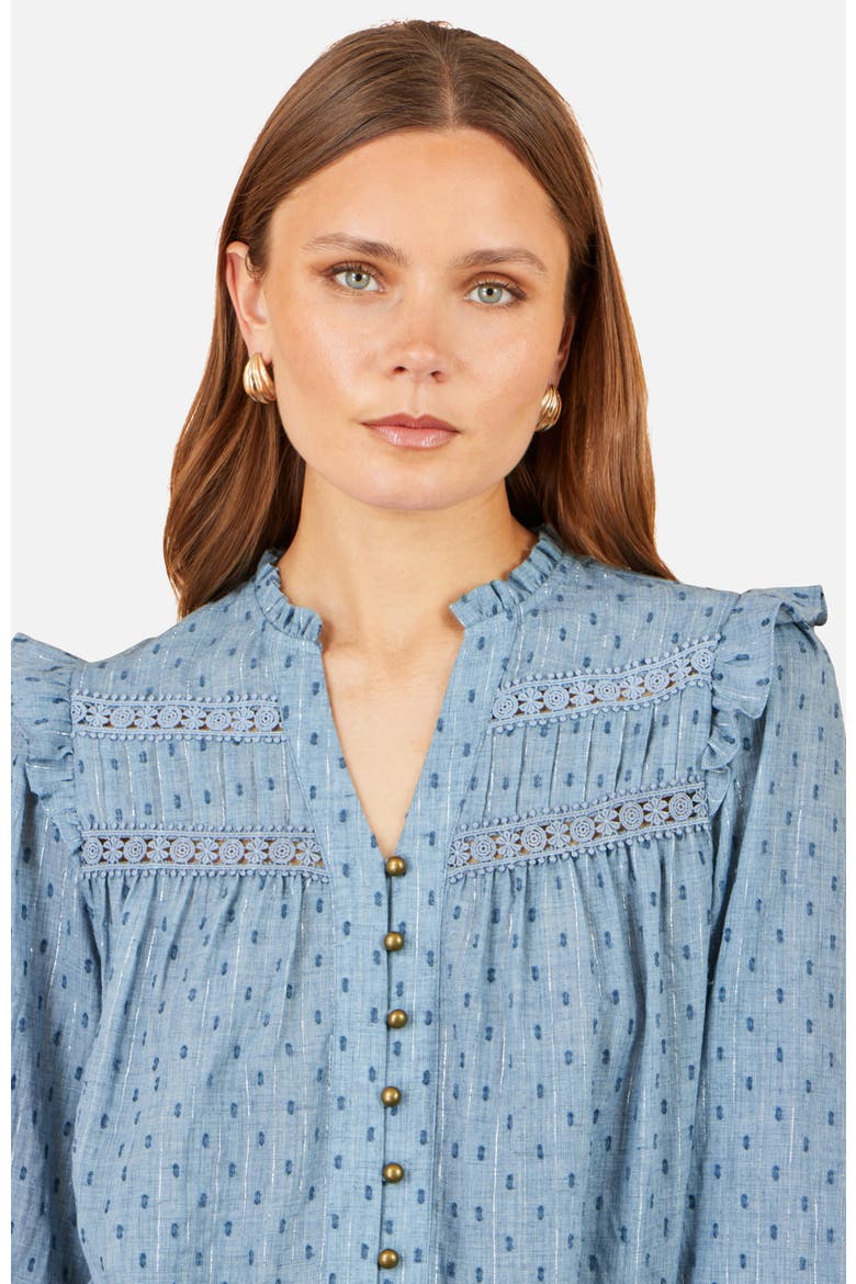 Cotton Lace Detail Shirt, Alternate, color, Blue