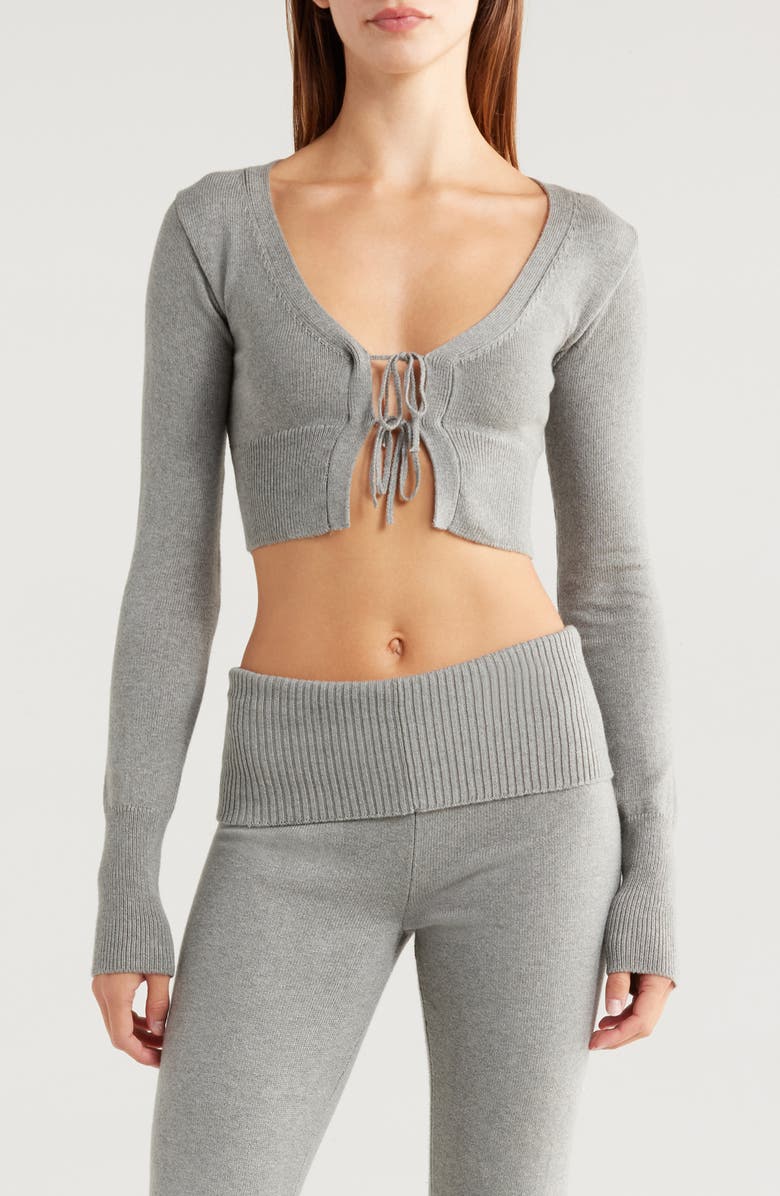 Florence by Mills Tie Front Crop Cardigan, Main, color, Heather Grey