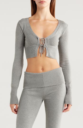 Florence By Mills Tie Front Crop Cardigan In Heather Grey