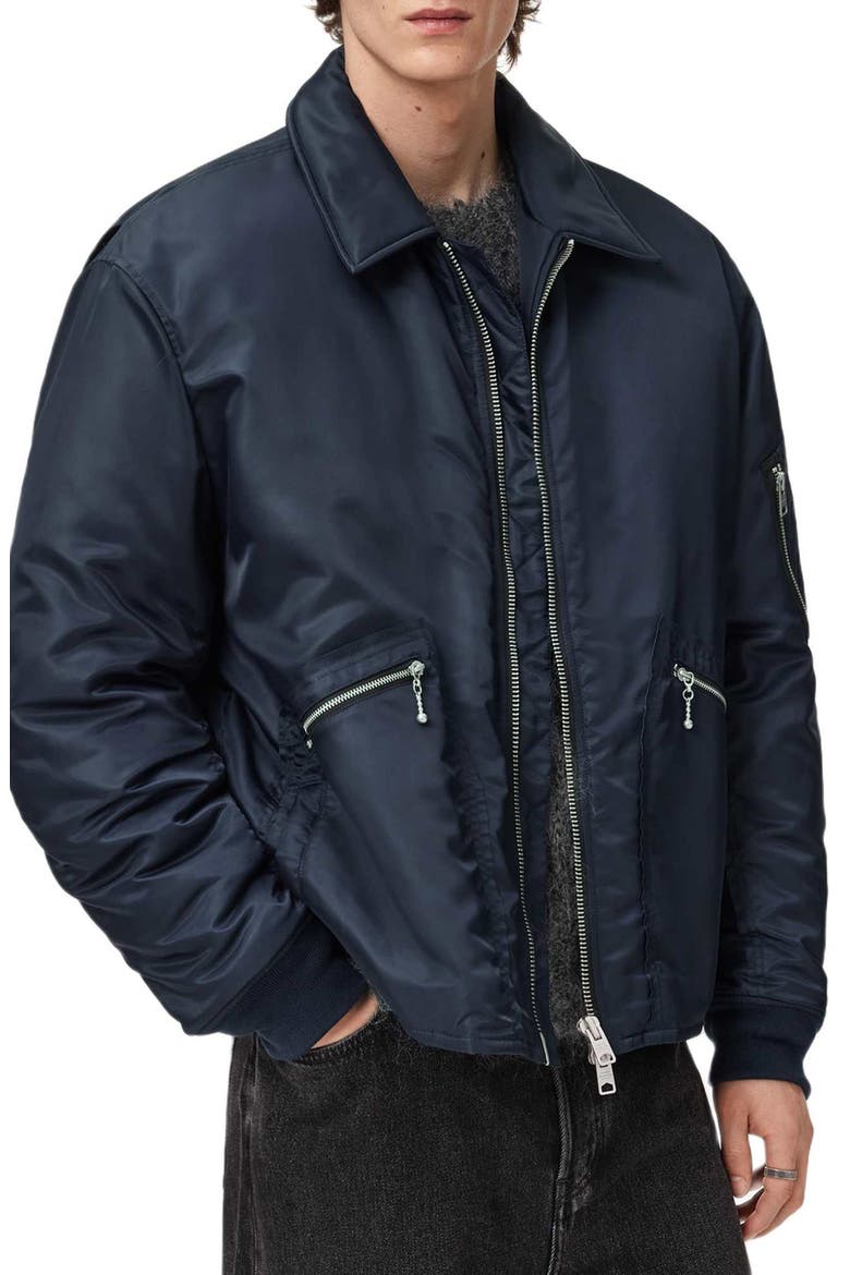 Fallon Nylon Bomber Jacket, Main, color, MOONLIT BLUE