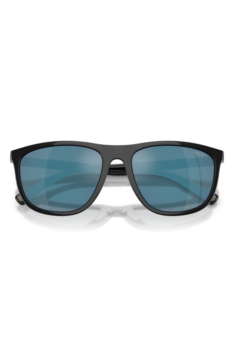 Polo Ralph Lauren 57mm Pillow Sunglasses, Alternate, color, Shiny Black / Mirror Blue