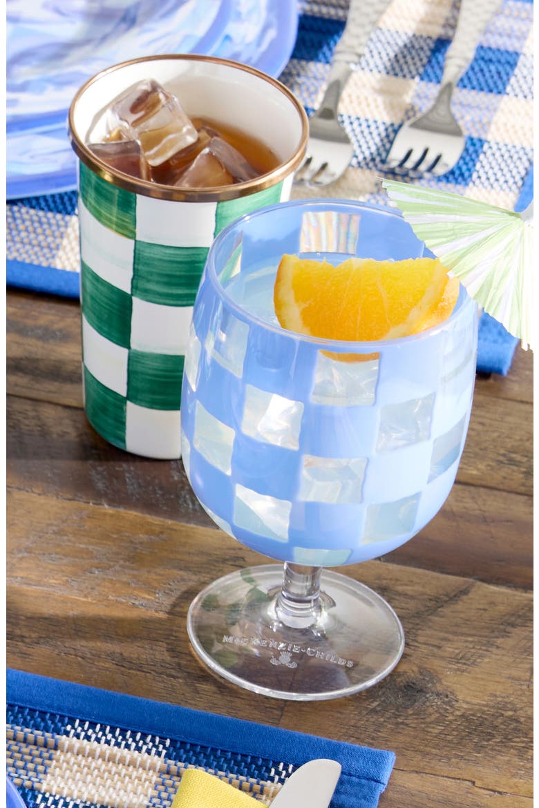 Set of 4 Blue Check Acrylic Water Goblets, Alternate, color, BLUE