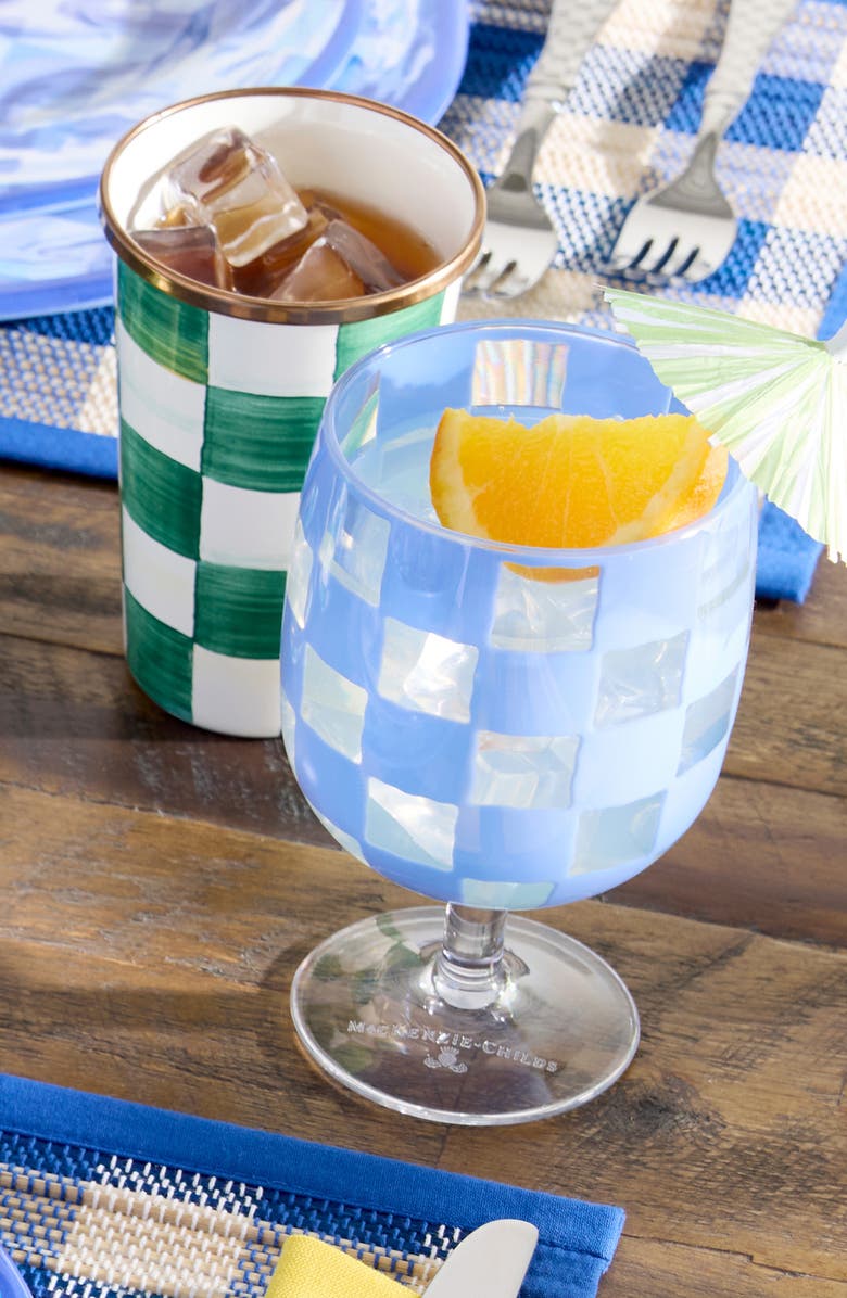 MACKENZIE CHILDS Set of 4 Blue Check Acrylic Water Goblets, Alternate, color, Blue