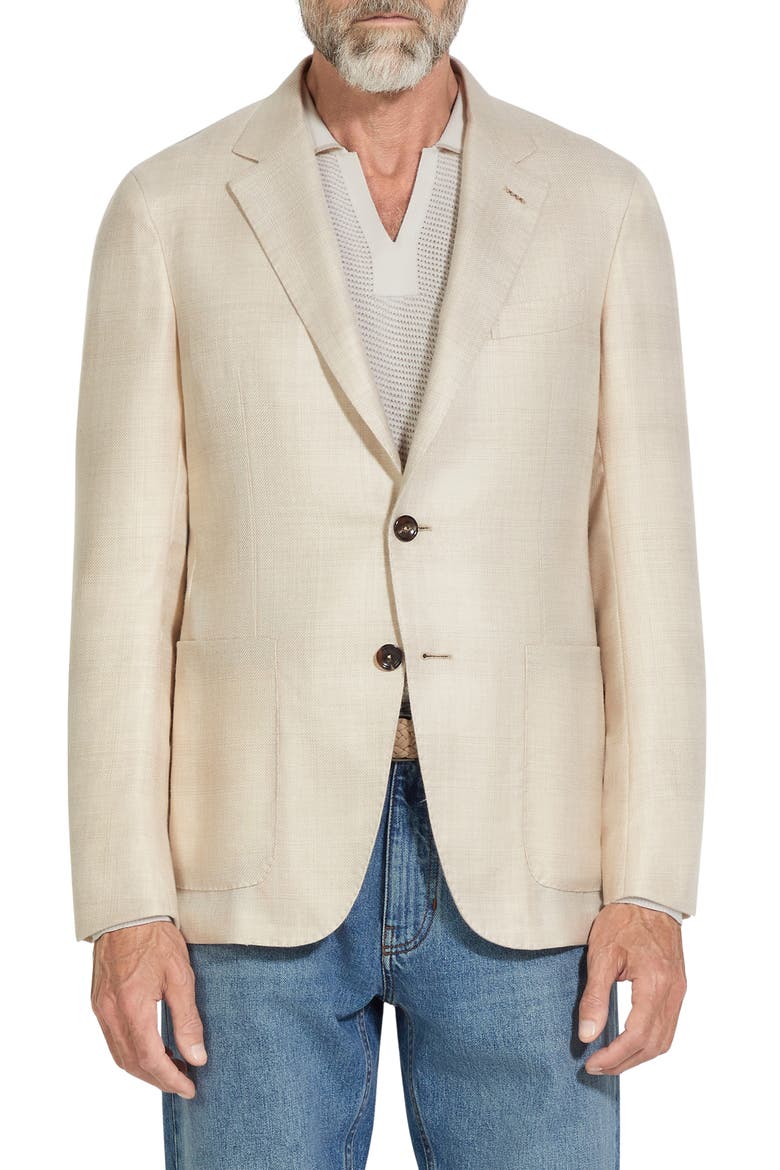 Shadow Plaid Cashmere & Silk Sport Coat, Main, color, NATURAL CHALK