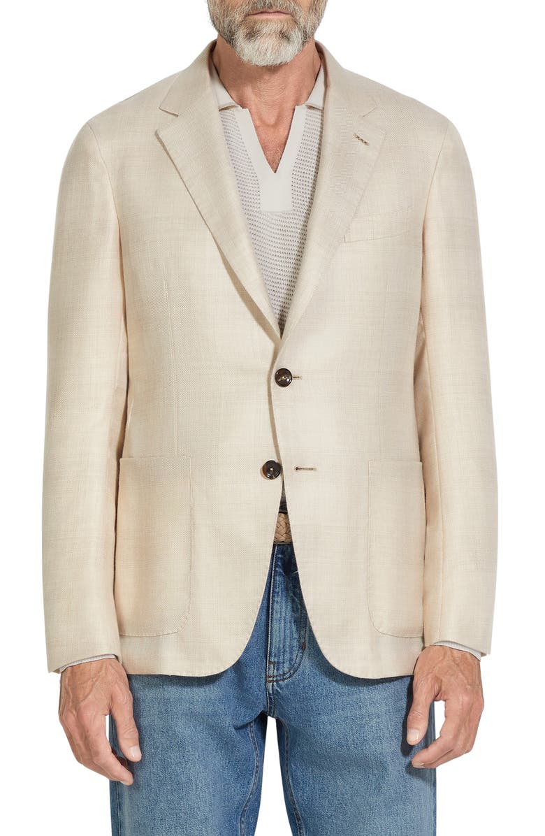ZEGNA Shadow Plaid Cashmere & Silk Sport Coat, Main, color, Natural Chalk