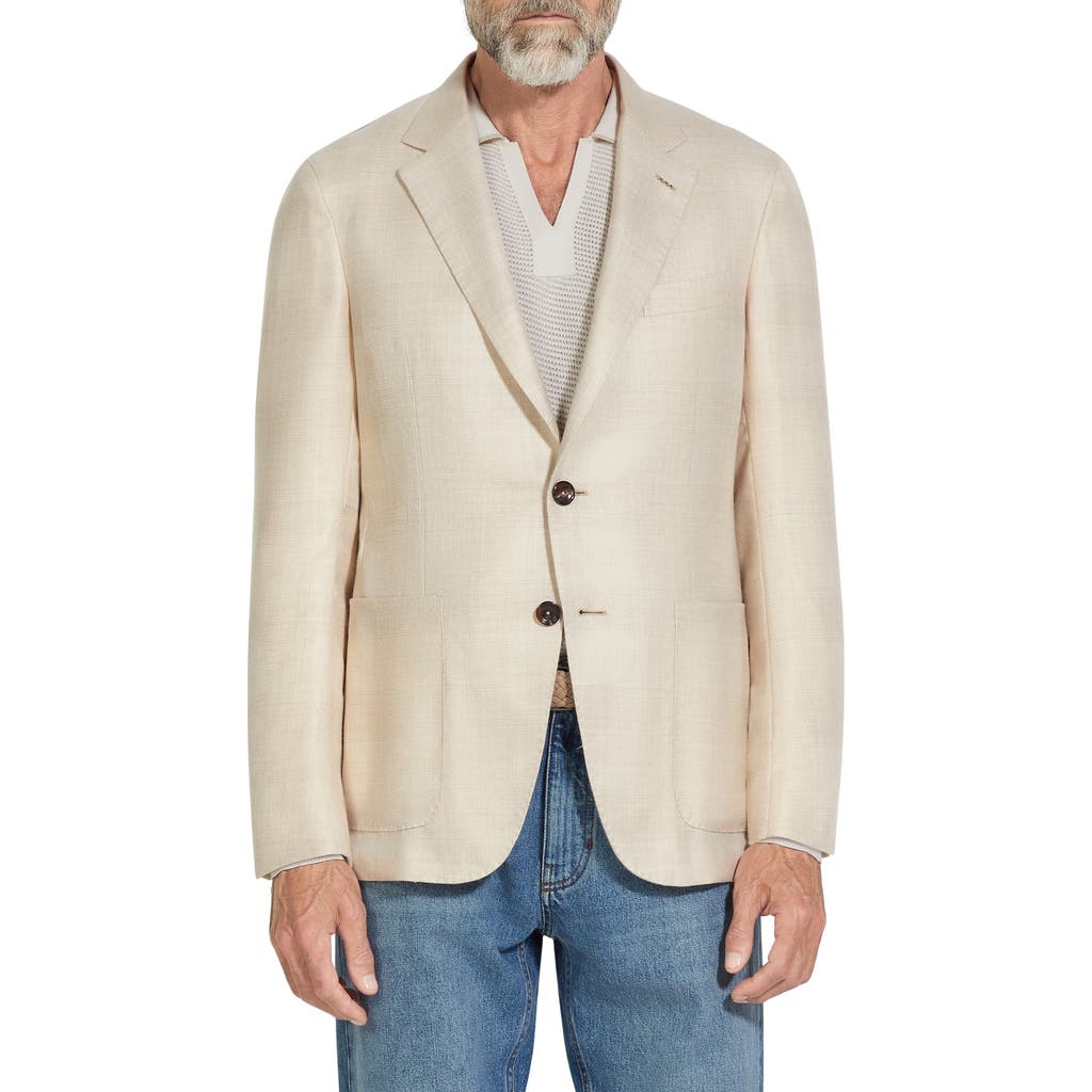 Zegna Chalk Stripe Linen And Silk Jacket In Natural Chalk