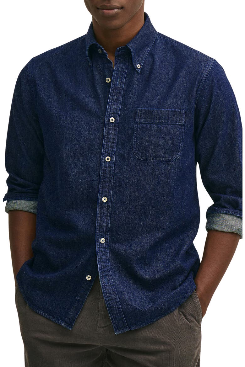 Denim Button-Down Shirt, Main, color, DARKWASH