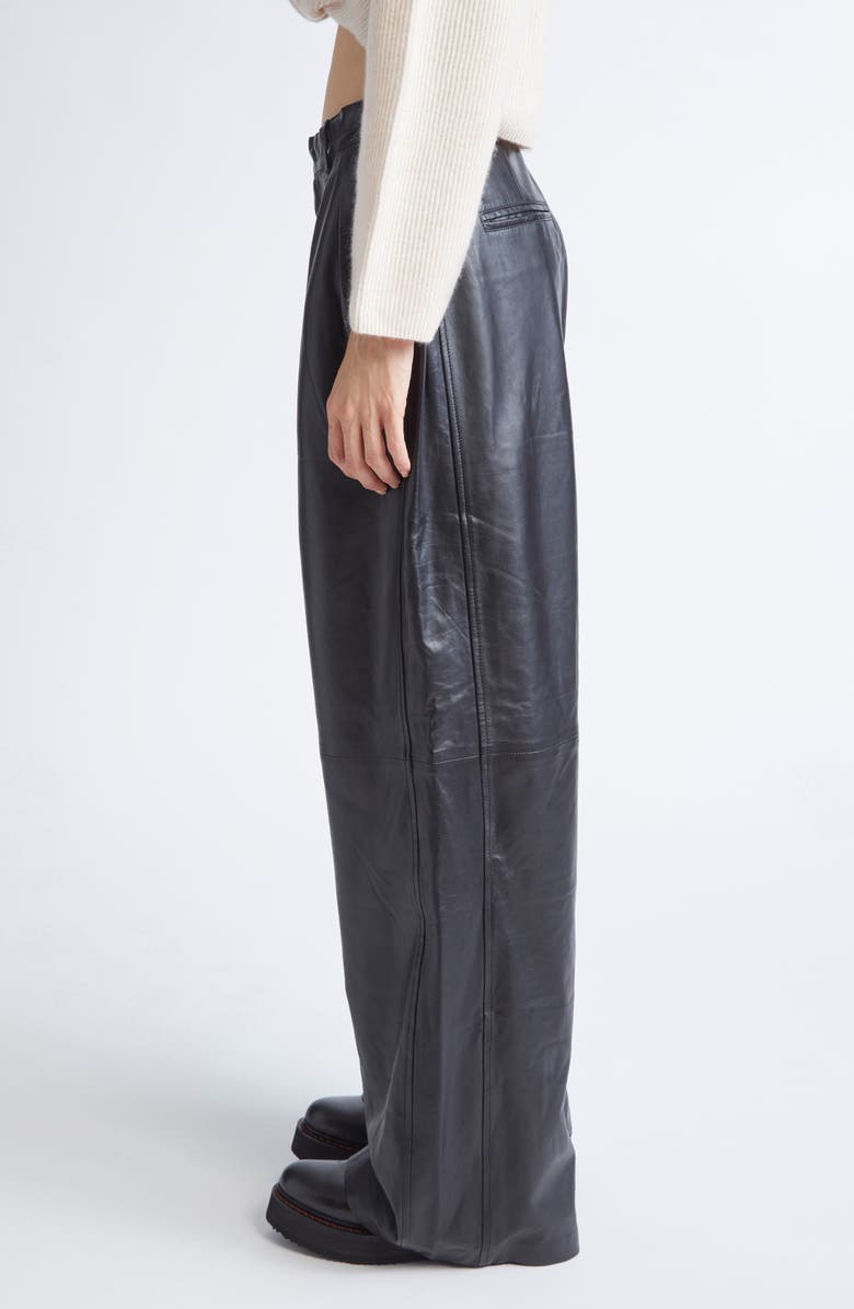 R13 Pleated Wide Leg Leather Pants, Alternate, color, Black