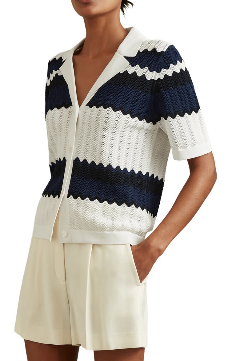 Alba Stripe Button-Up Polo Sweater, Main, color, NAVY/ WHITE