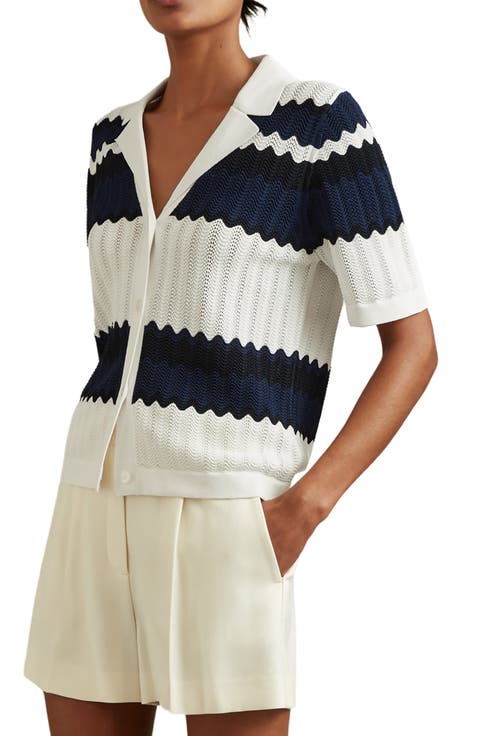 Alba Stripe Button-Up Polo Sweater