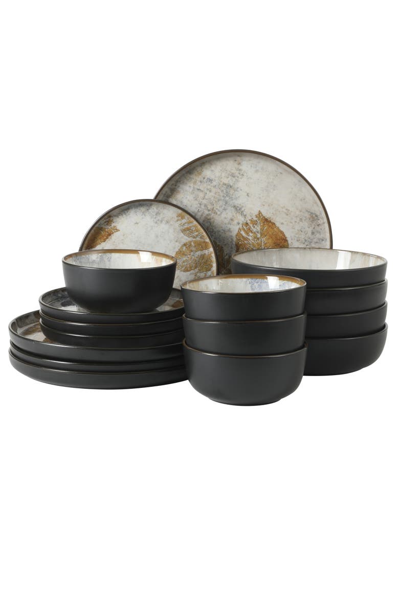 Chantilly Hill Porcelain Dinnerware Set, Round Plates & Bowls, Multicolor Leaf Design, Main, color, Multicolors