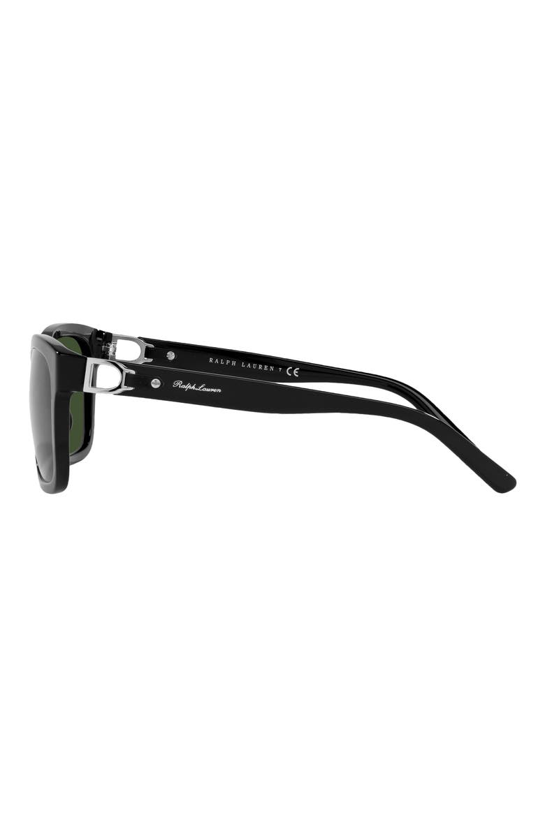 57mm Rectangular Sunglasses, Alternate, color, SHINY BLACK / DARK GREEN