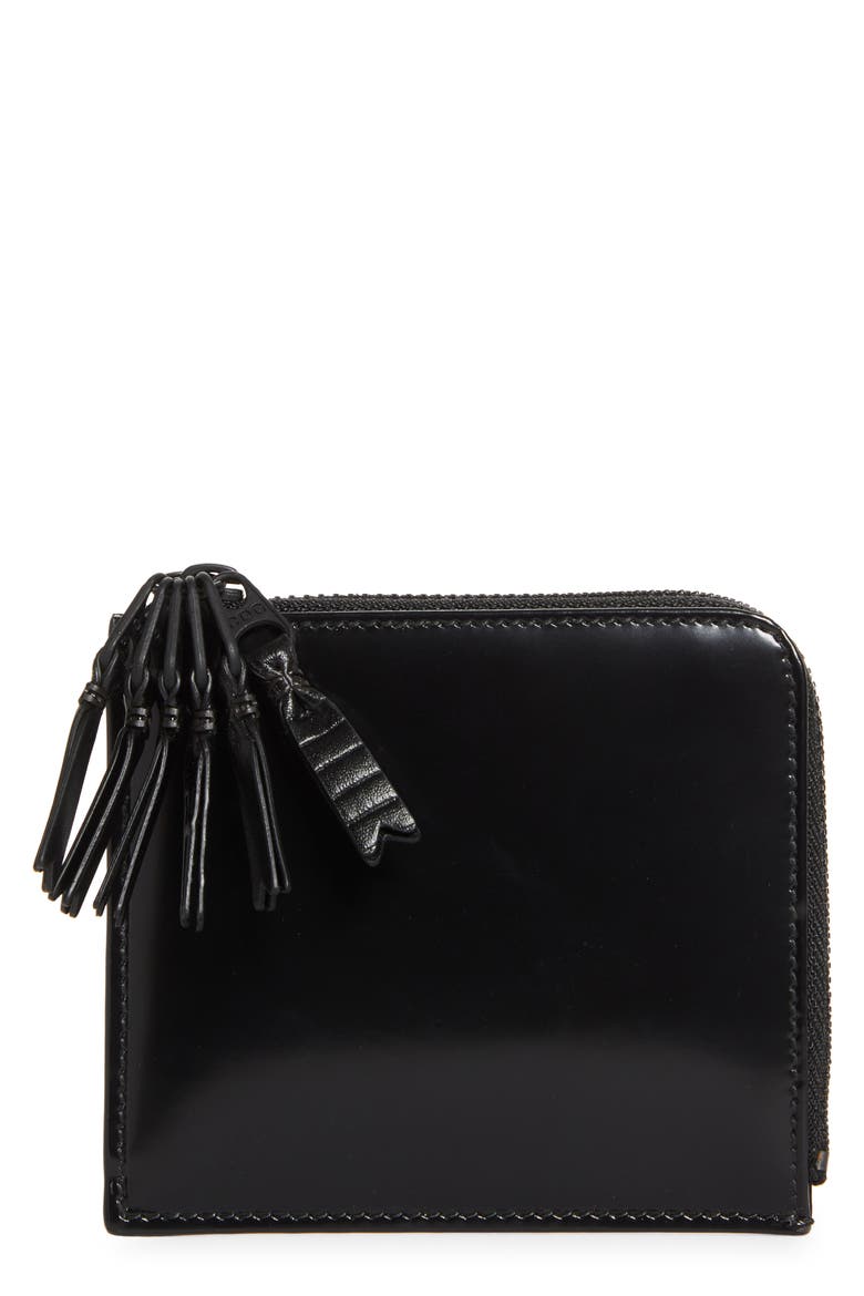Zipper Medley Leather Half Zip Wallet, Main, color, BLACK