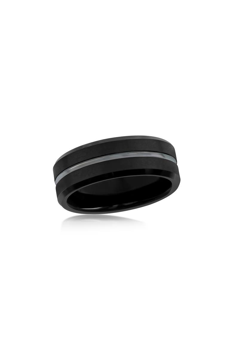 Men's Stripe Tungsten Ring, Main, color, BLACK