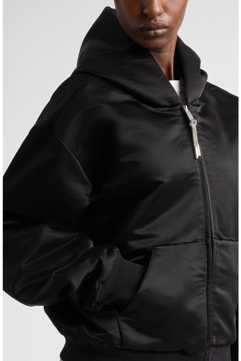 Crystal Knot Satin Full Zip Hoodie, Alternate, color, BLACK