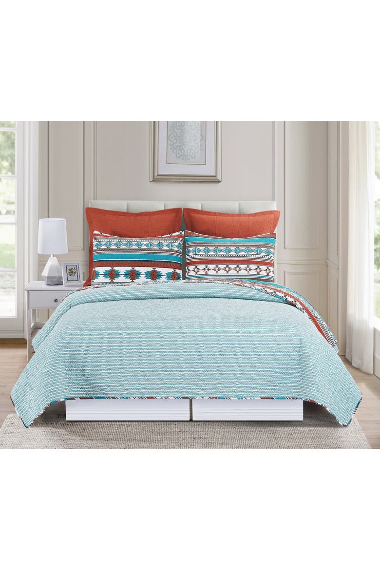Aqua Valley Cotton Quilt Set  - Reversible and Machine Washable, Alternate, color, Orange