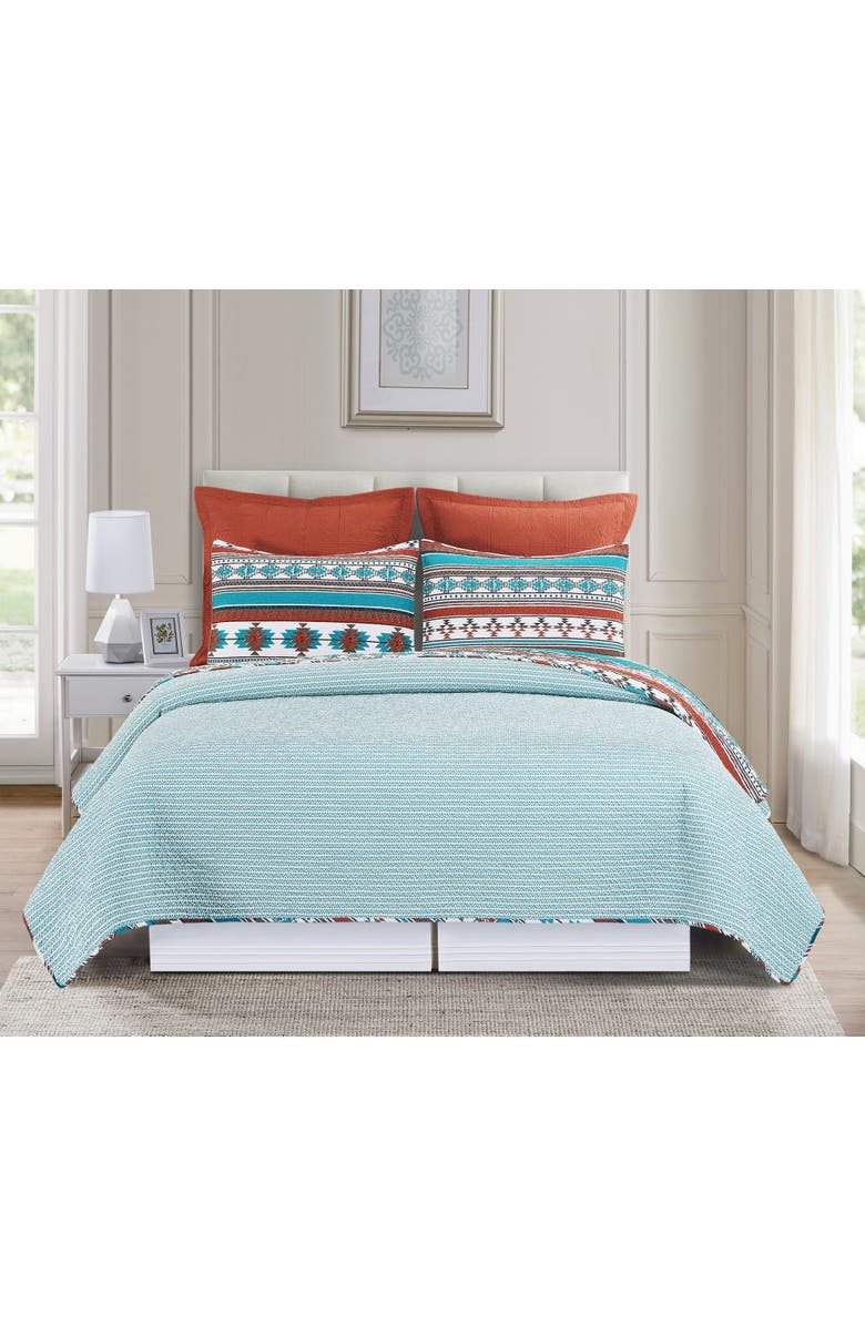 C&F Home Aqua Valley Cotton Quilt Set  - Reversible and Machine Washable, Alternate, color, Orange