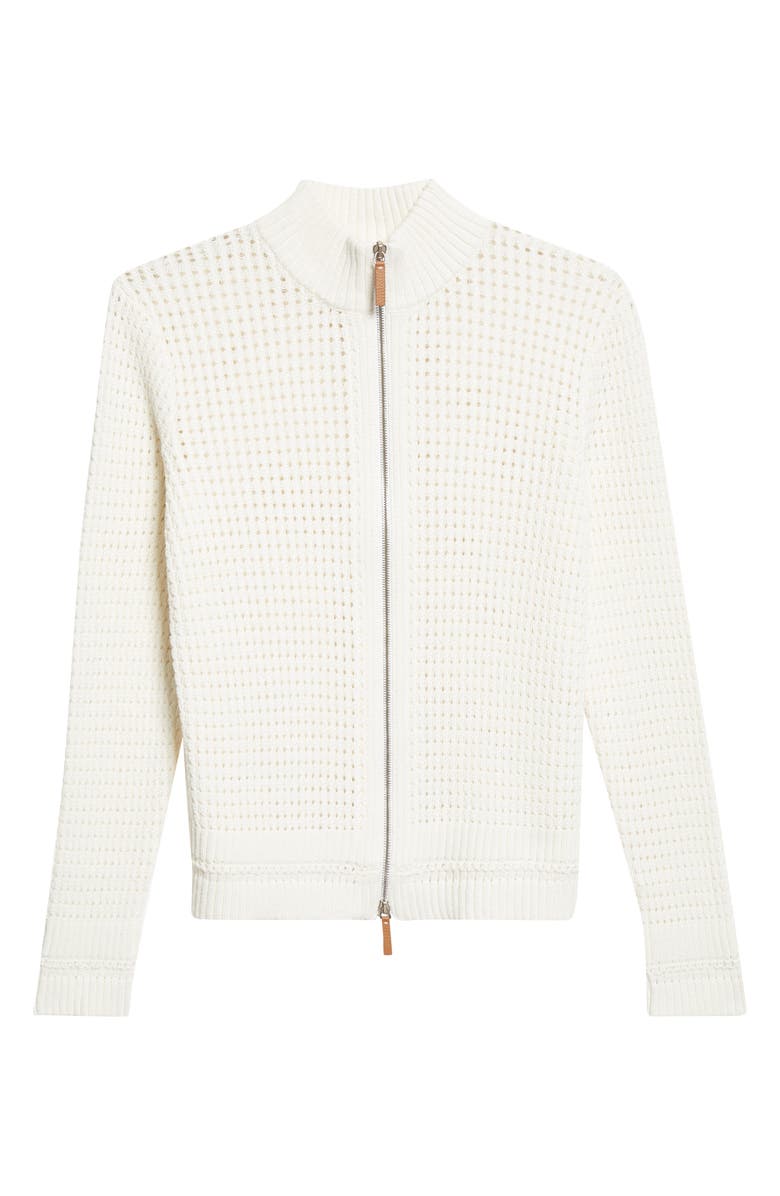 Lafayette 148 New York Open Stitch Cotton & Linen Blend Zip Cardigan, Main, color, Cloud