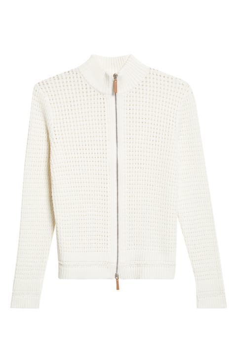 Open Stitch Cotton & Linen Blend Zip Cardigan