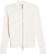 Lafayette 148 New York Open Stitch Cotton & Linen Blend Zip Cardigan