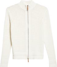 Lafayette 148 New York Open Stitch Cotton & Linen Blend Zip Cardigan