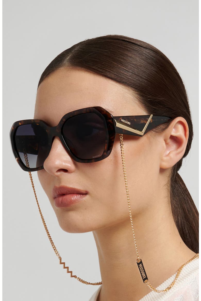55mm Gradient Geometric Sunglasses, Alternate, color, HAVANA BROWN/ DARK GREY SF