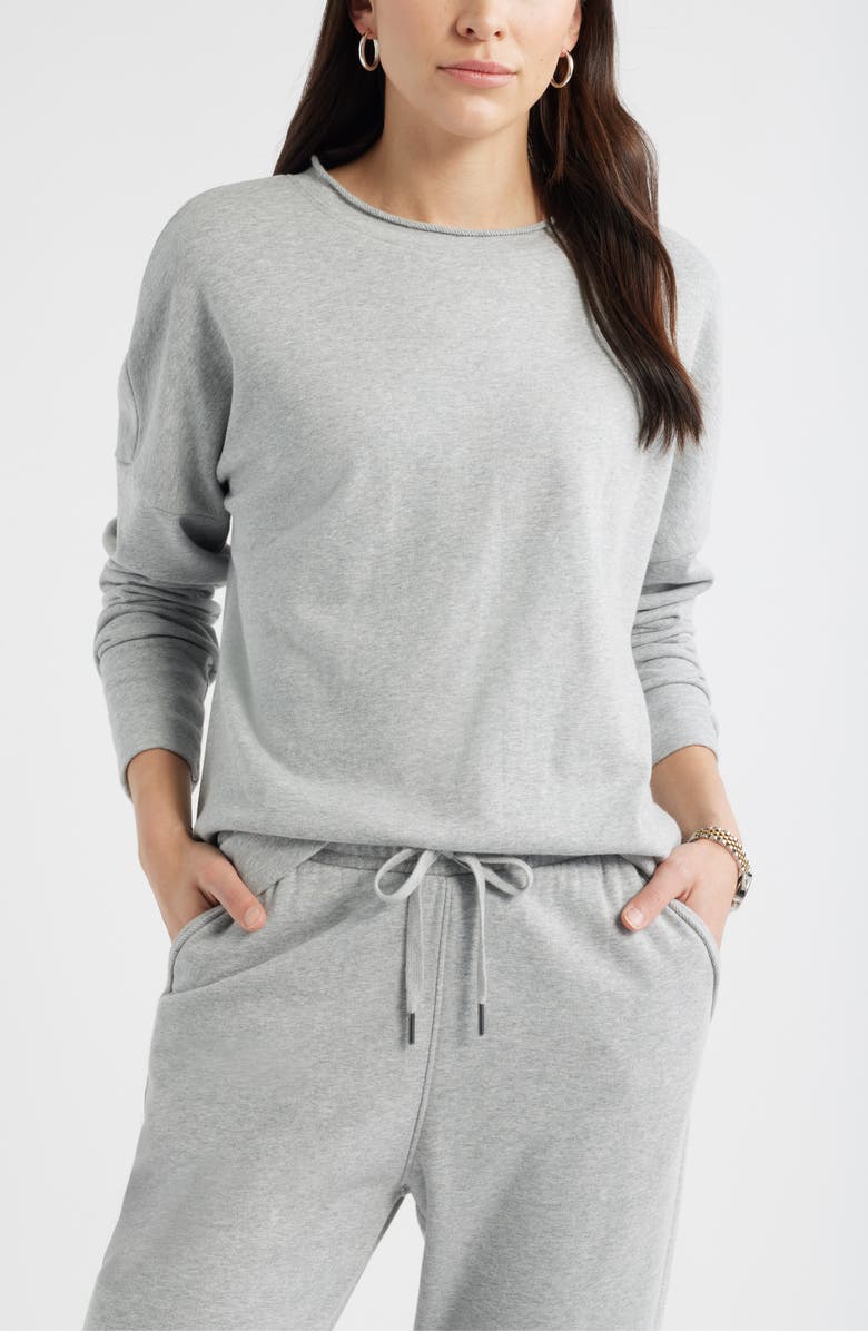 Caslon<sup>®</sup> Roll Crewneck Terry Sweatshirt, Main, color, Grey Heather
