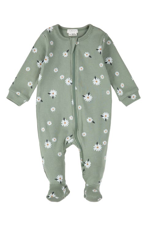 Daisy Print Footed Stretch Cotton One-Piece Pajamas (Baby)