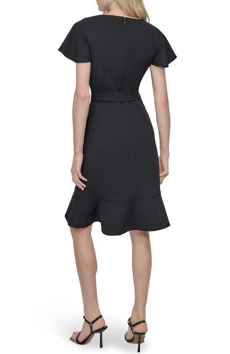 DKNY Short Sleeve Tulip Hem Fit & Flare Dress, Alternate, color, Black