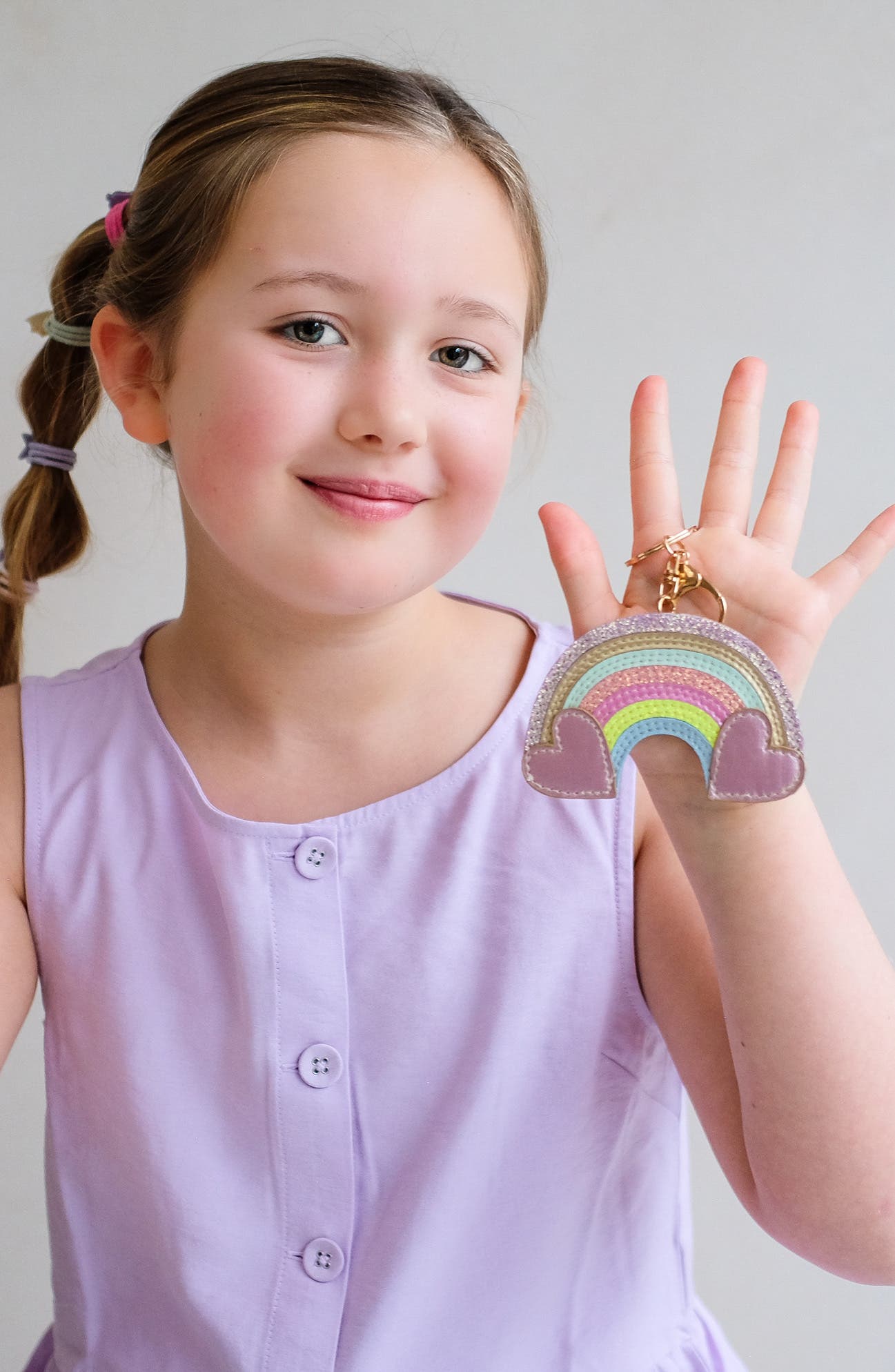 Mimi & Lula Kids Rainbow Key Ring Bag Charm, Alternate, color, Medium Beige