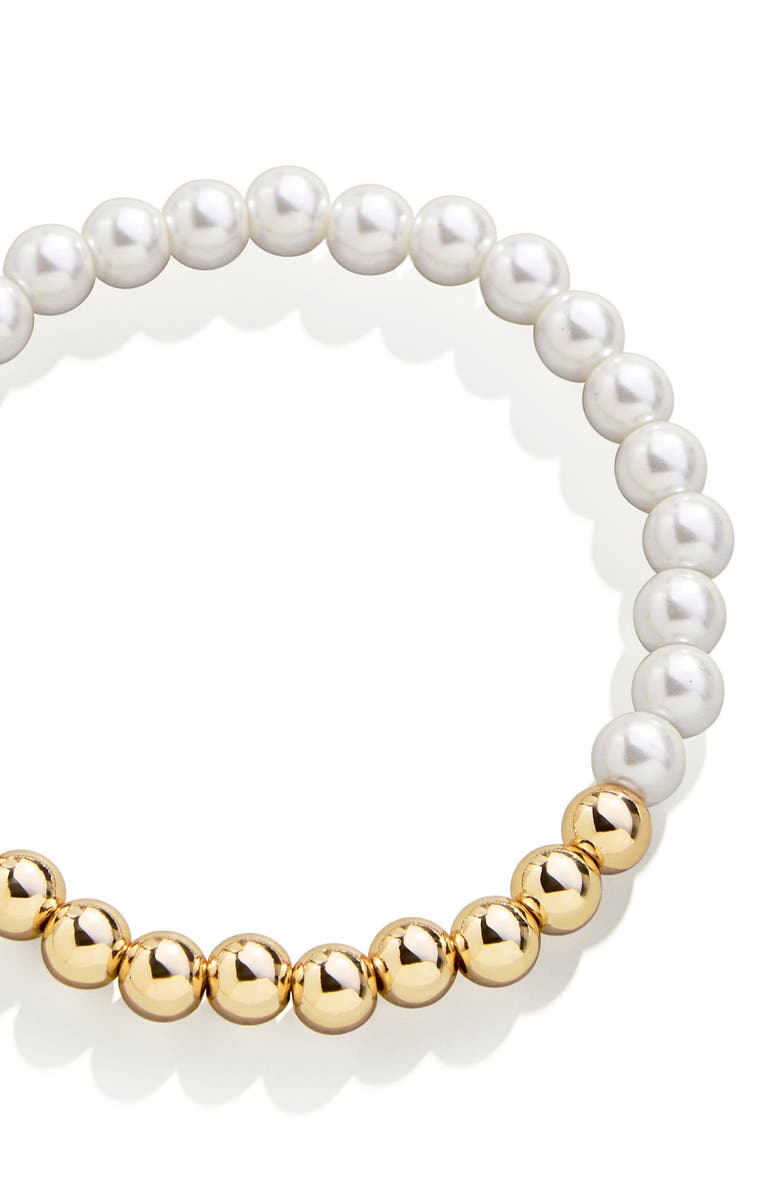 BaubleBar Pisa Imitation Pearl & Golden Bead Bracelet, Alternate, color,